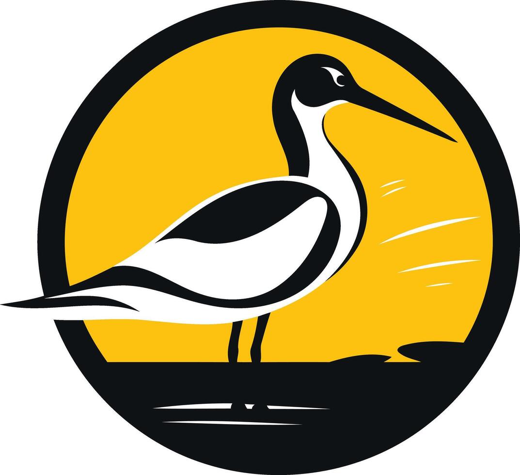 Stylized black and white bird silhouette in a yellow circle vector