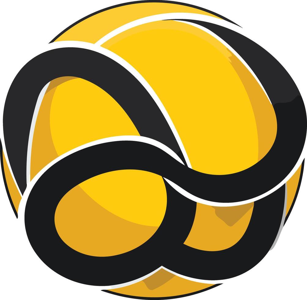Abstract logo design with a yellow sphere and black infinity symbol vector
