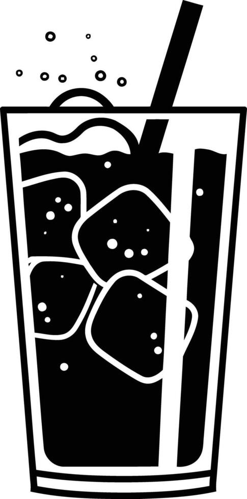 Simple black and white illustration of a glass of iced beverage with a straw vector