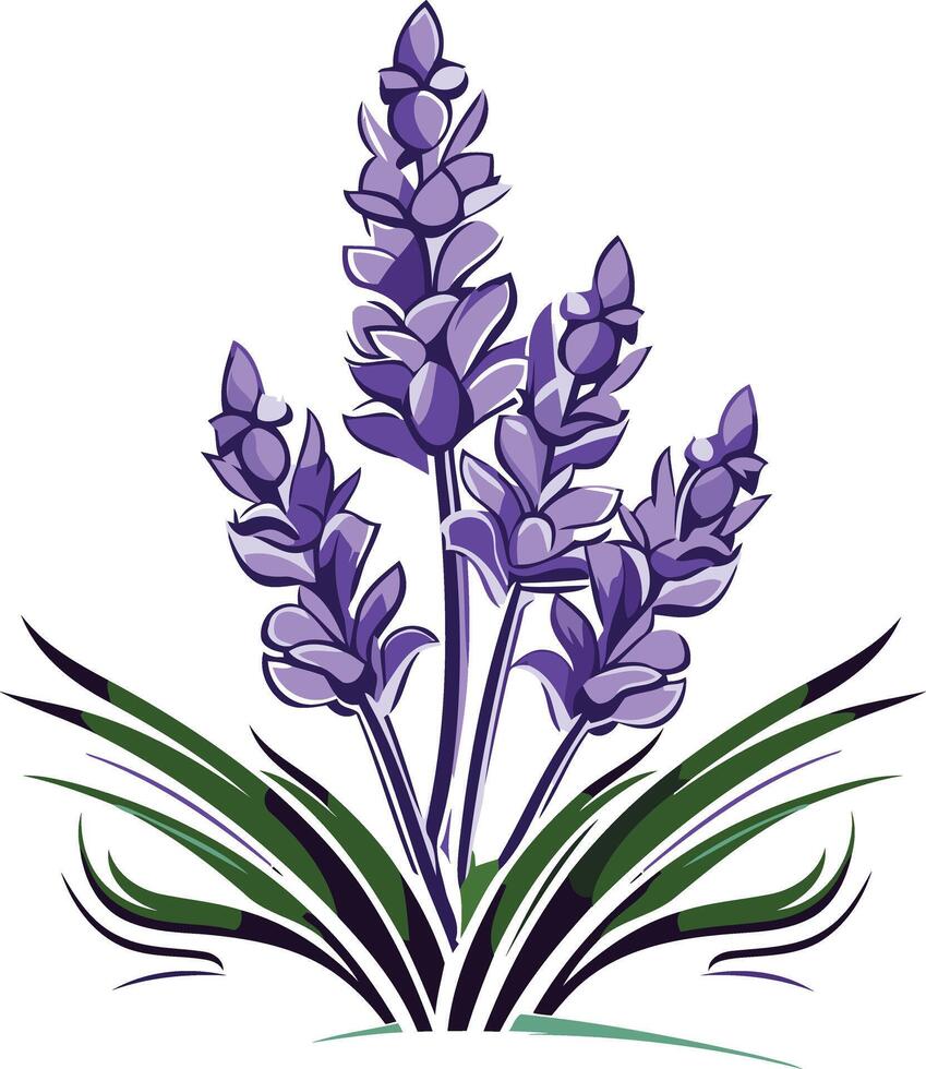 Elegant lavender flower illustration with stylized green foliage vector