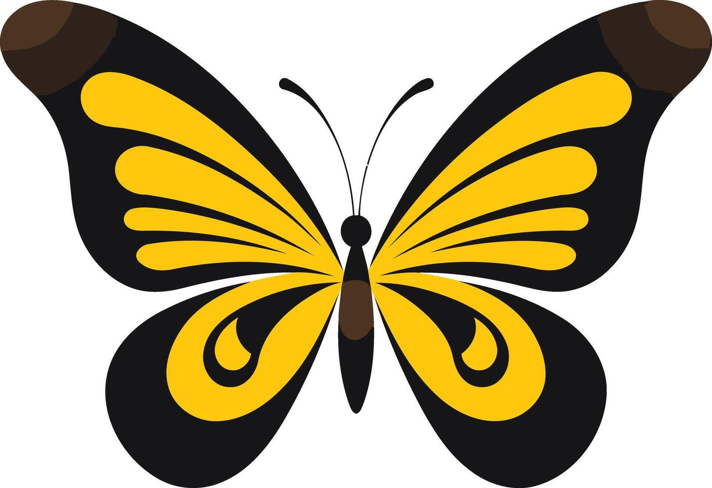 A simple yet elegant cartoon butterfly with black wings and a bright yellow pattern vector