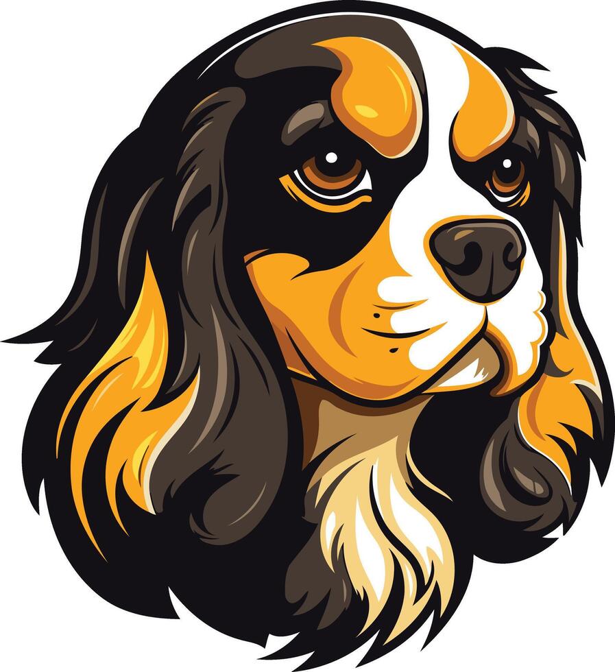 A charming cartoon illustration of a cavalier king charles spaniel with a friendly expression, perfect for pet related designs, branding, and social media vector