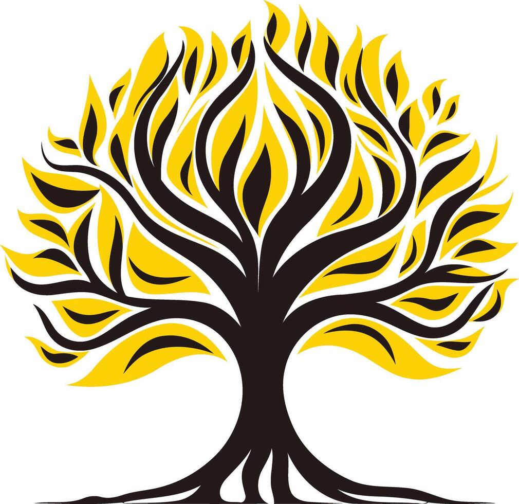 Stylized tree silhouette with yellow leaves, perfect for eco conscious branding, nature themed designs, or symbolizing growth and renewal vector