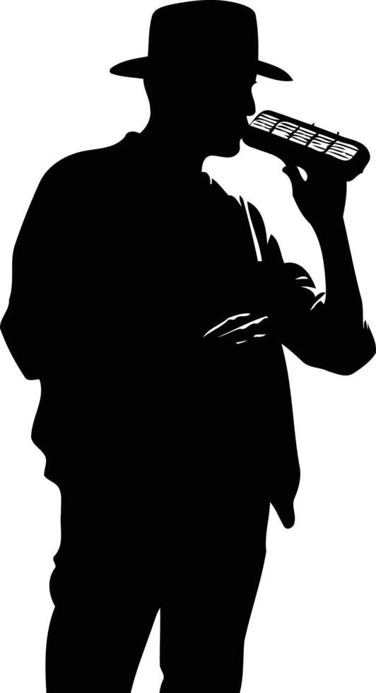Silhouette of a man playing a harmonica vector