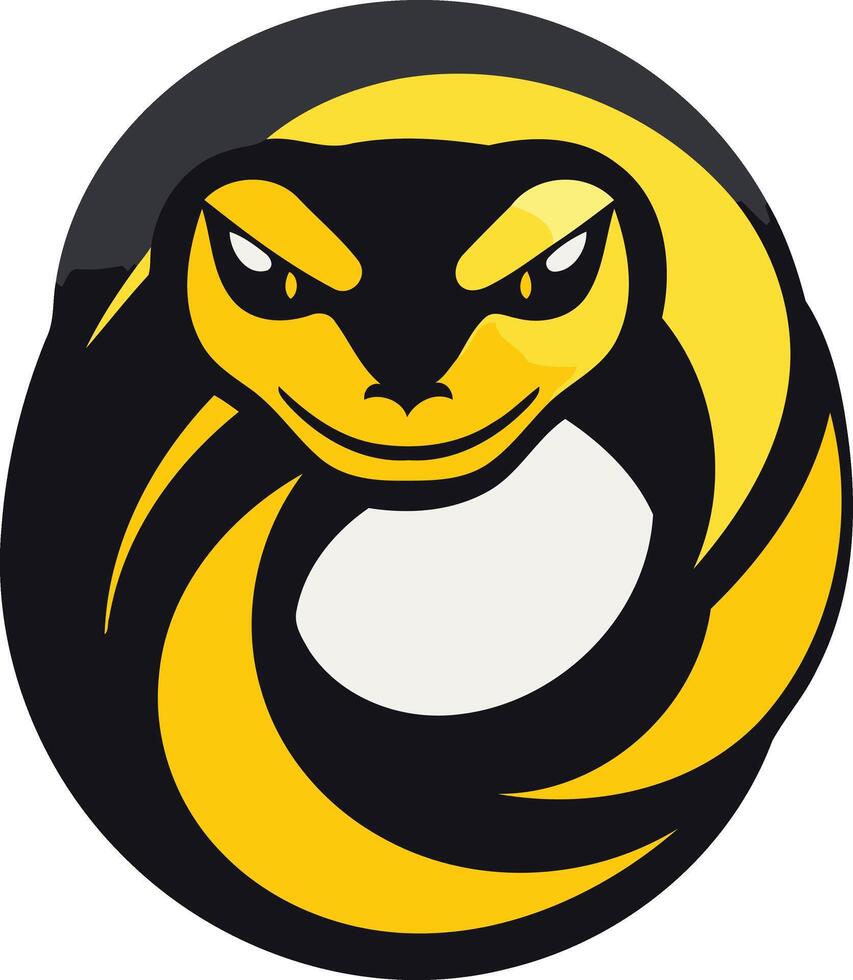 A bold, cartoon style logo of a black and yellow snake curled into a circle vector