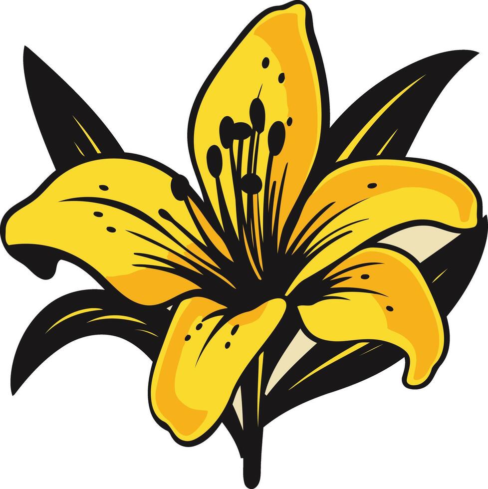 A vibrant yellow lily flower with black outlines vector