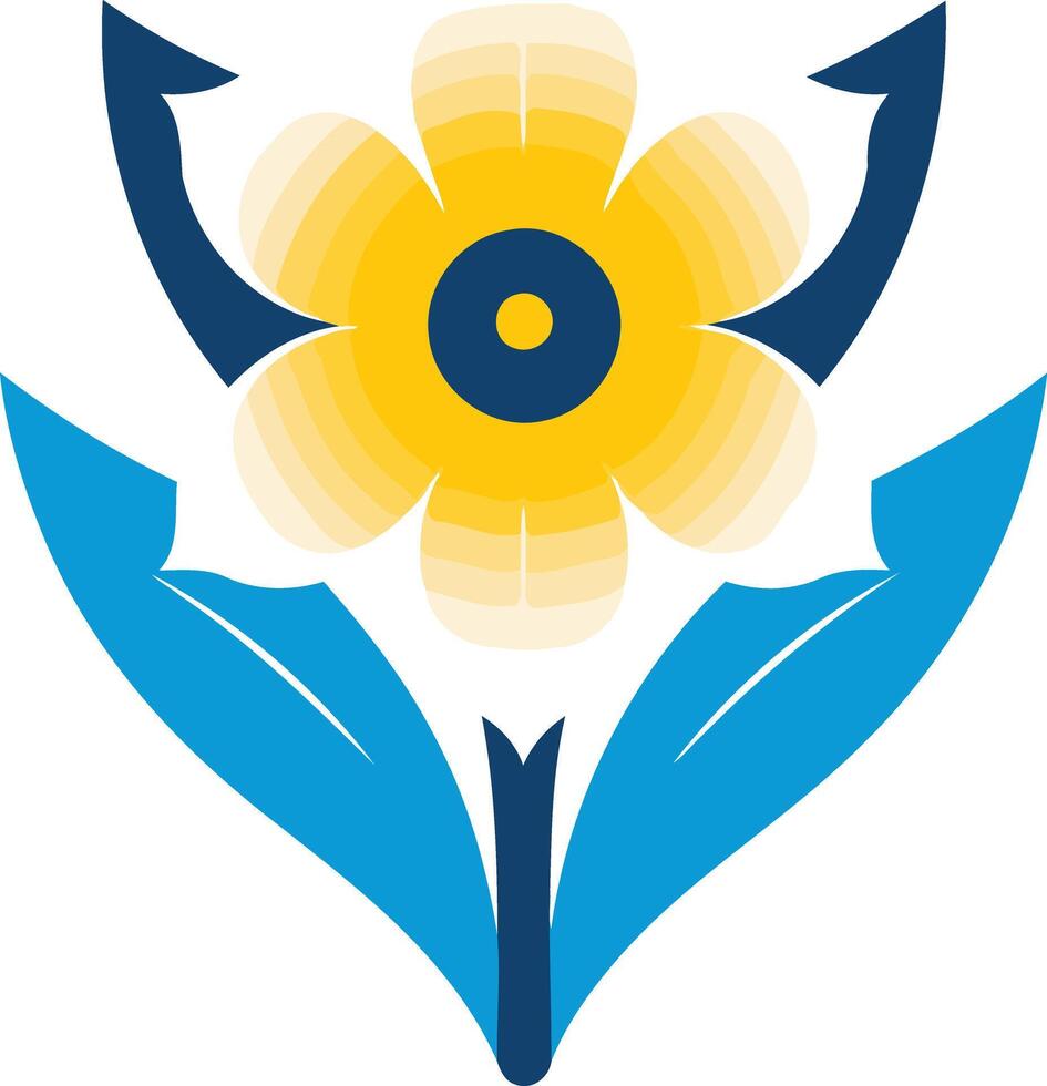 A stylized floral design with a yellow flower and blue leaves, perfect for branding, logos, and patterns vector