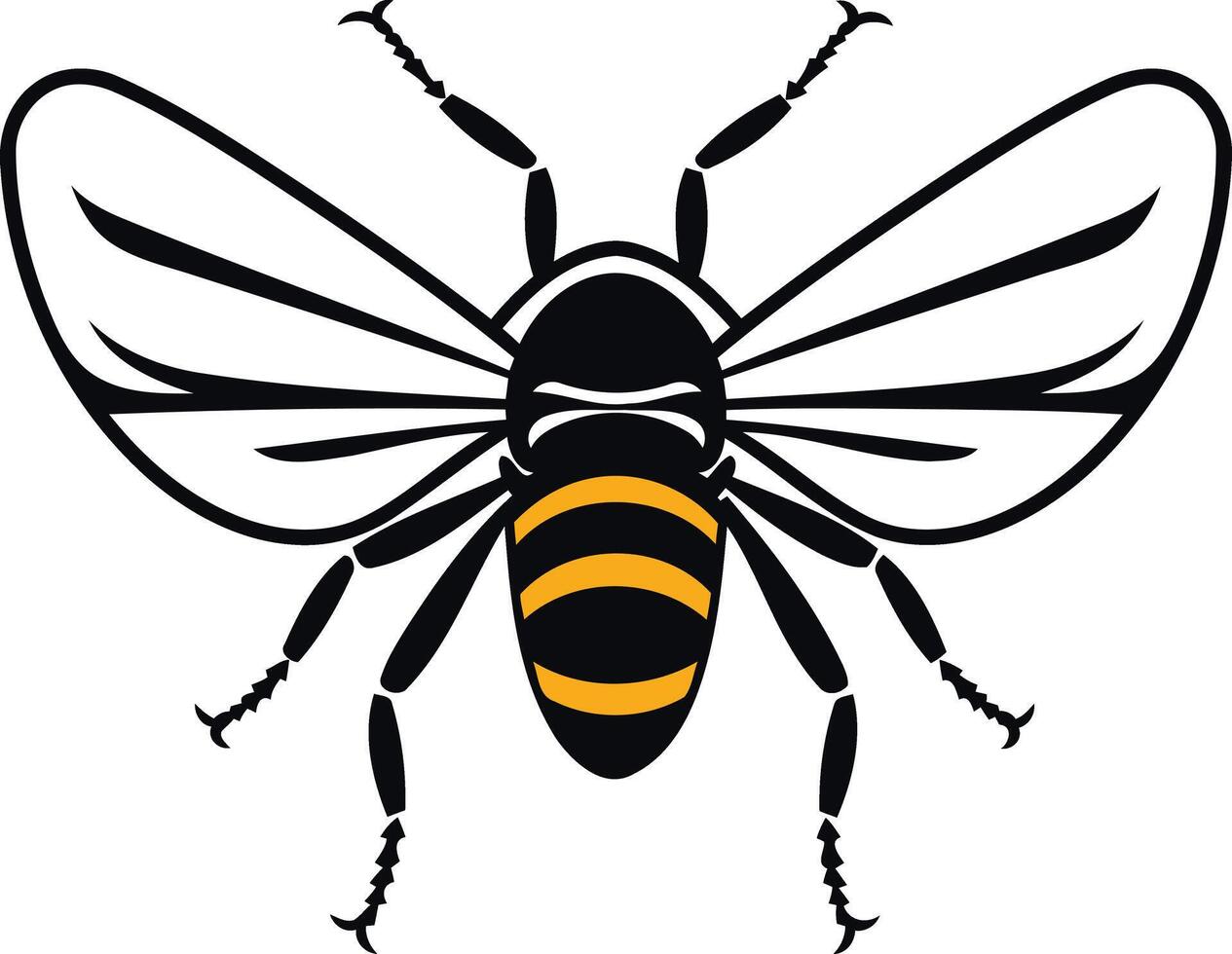 A simple yet striking element illustration of a bee with black wings and yellow stripes vector