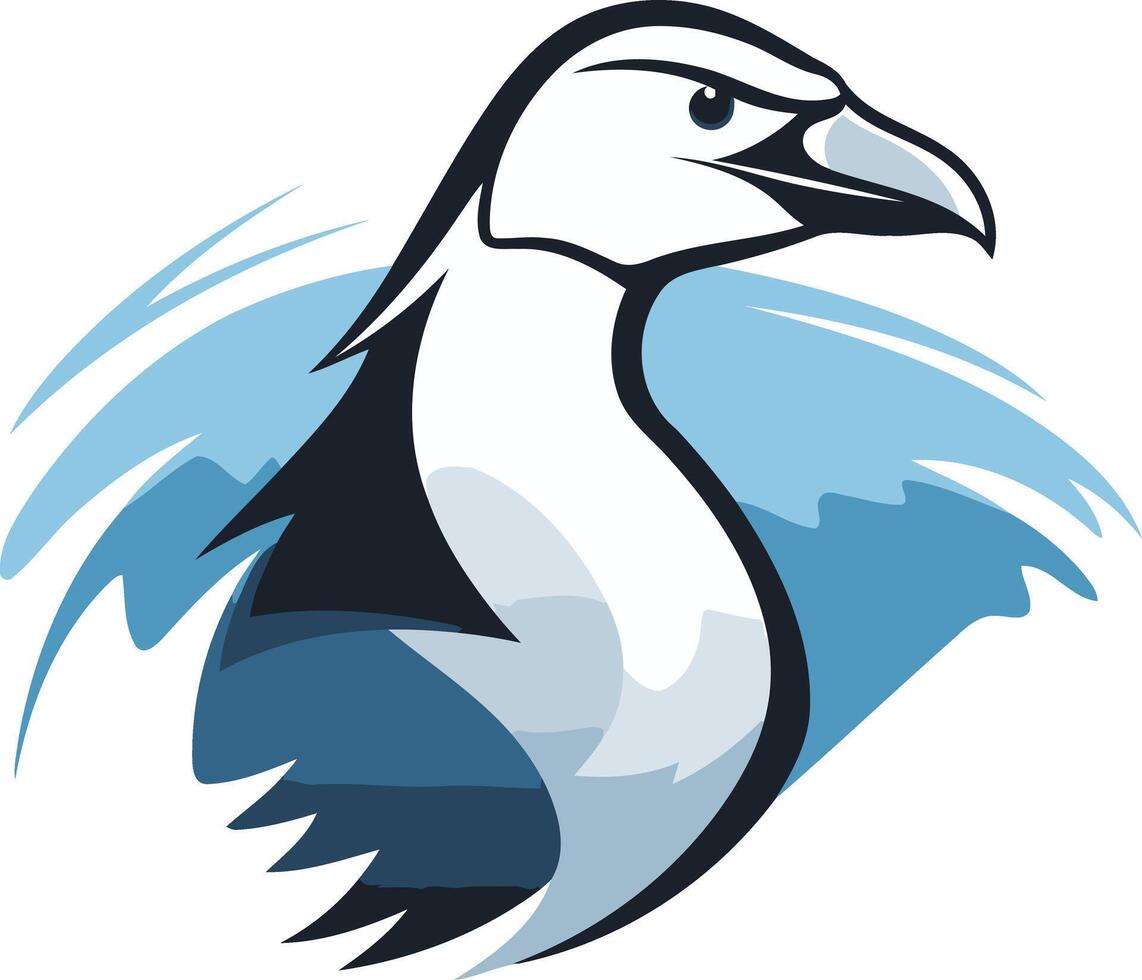 A striking, stylized illustration of a seabird, likely a puffin, with an abstract wave design behind it vector