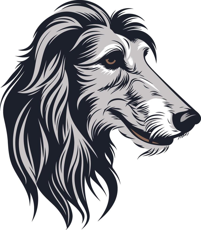 A detailed line art illustration of an afghan hound's head, perfect for designs that need a touch of elegance and athleticism vector