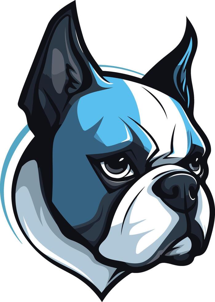A bold, blue and white cartoon french bulldog head, perfect for branding, merchandise, or social media vector