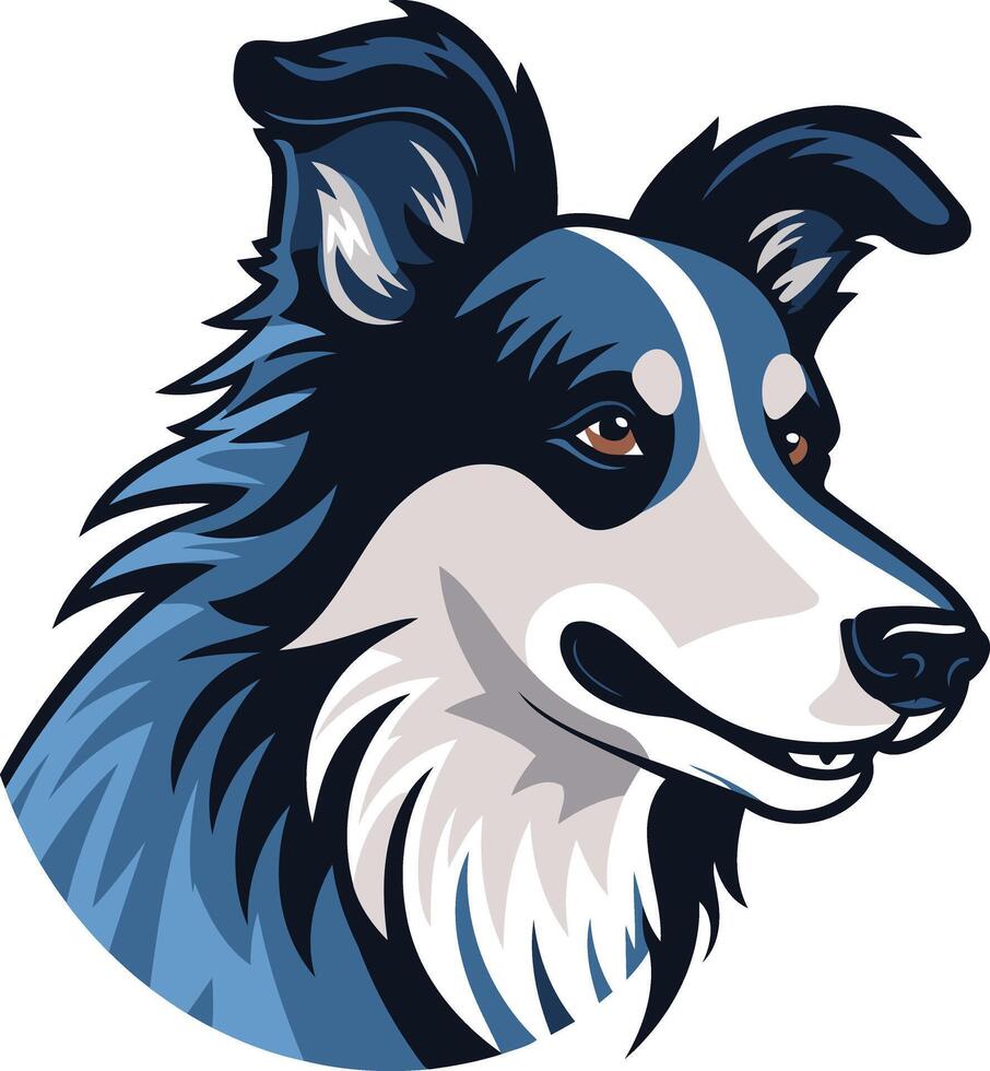 A friendly cartoon border collie with blue and white fur, looking to the right vector