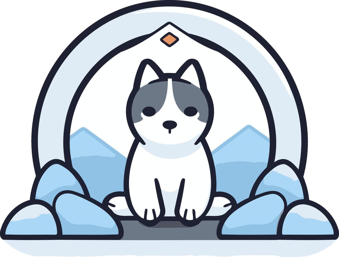 Cute cartoon husky dog sitting in a snowy cave vector