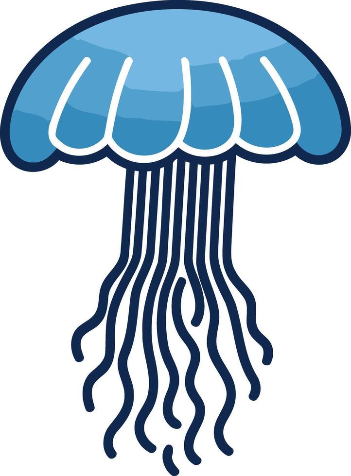 Cartoon illustration of a blue jellyfish with wavy tentacles, perfect for children's books, websites, or educational materials vector