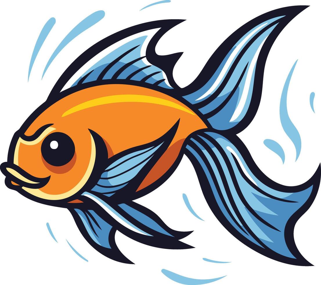 A fun, cartoon style illustration of an orange and blue fish, perfect for children's books, websites, and other projects vector
