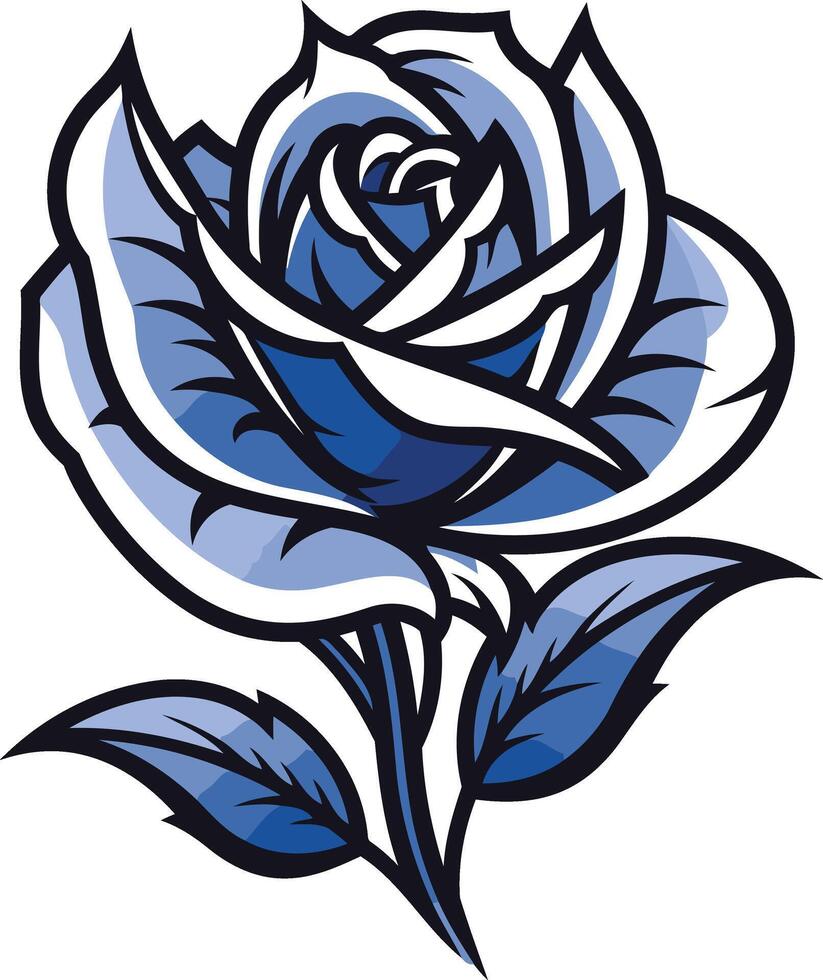 A stylized blue rose with intricate details and a bold, graphic aesthetic vector