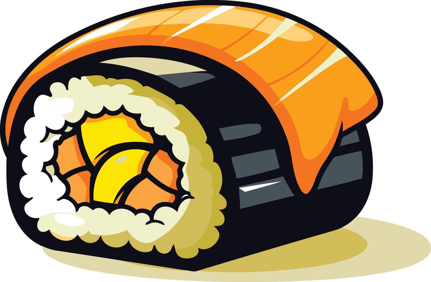 A cartoon style illustration of a delicious sushi roll, perfect for menu designs, restaurant branding, or social media posts vector