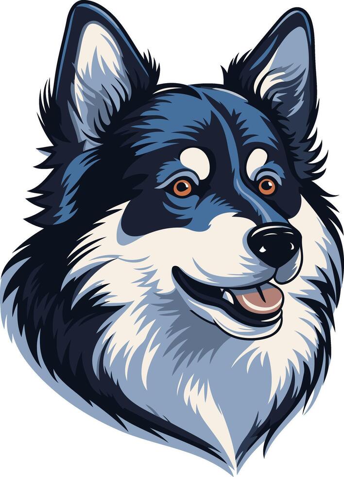 A friendly, cartoon style illustration of a black and white dog with a big smile, perfect for dog lovers, pet owners, and animal themed designs vector