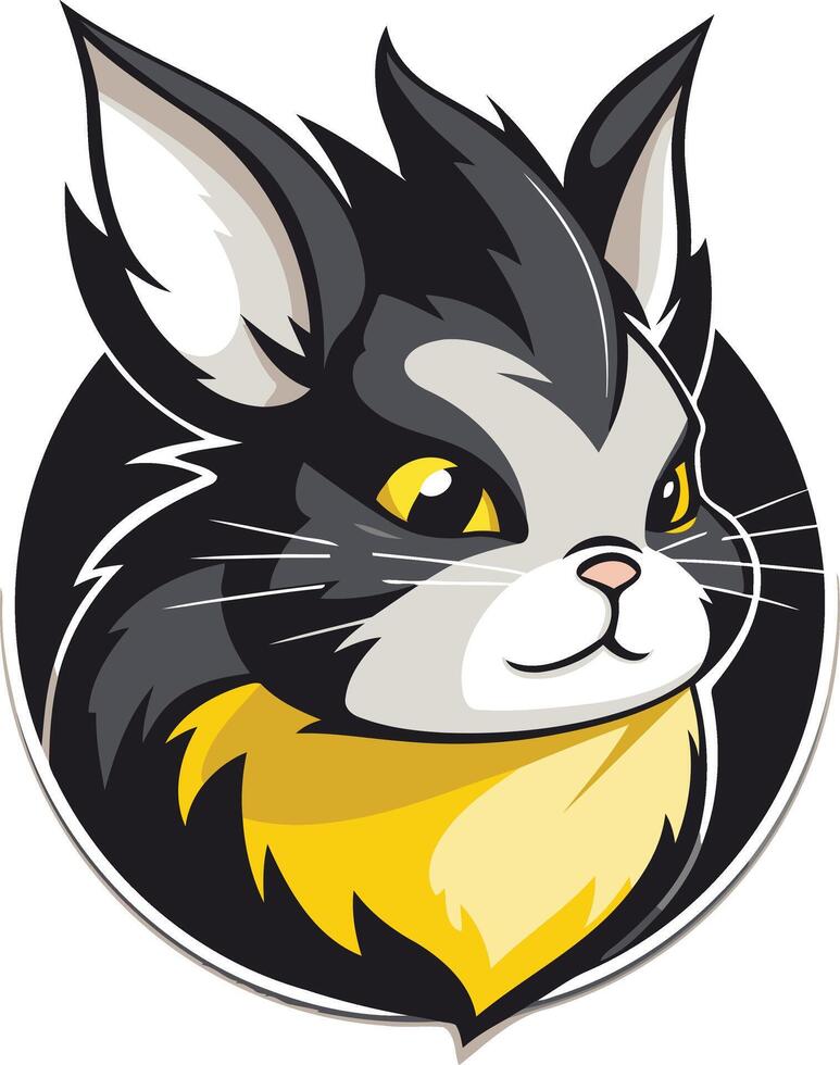 Cute cartoon cat logo with black and yellow color scheme, perfect for branding, app design, or merchandise vector
