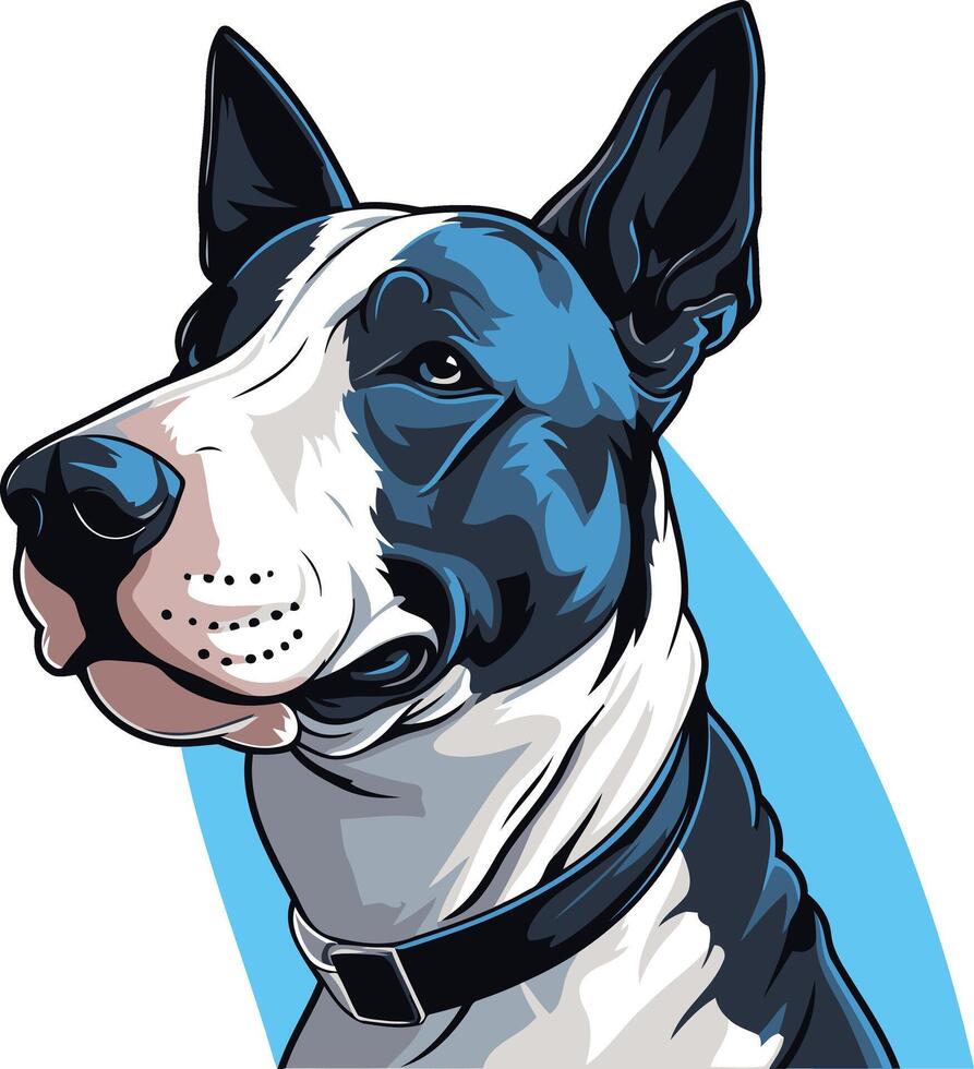 Cool and edgy illustration of a bull terrier dog with a black collar vector