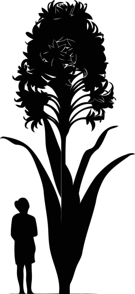 A dramatic silhouette of a giant flower, dwarfing a human figure vector