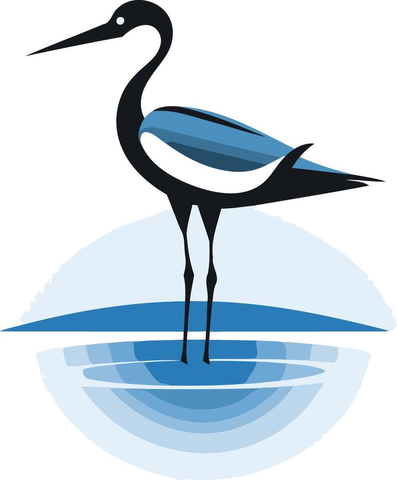 A stylized illustration of a bird standing in a pool of water, perfect for nature themed branding, logos, and websites vector