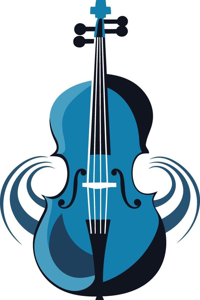 A stylized blue cello with abstract swirling shapes, perfect for music related branding, posters, and websites vector