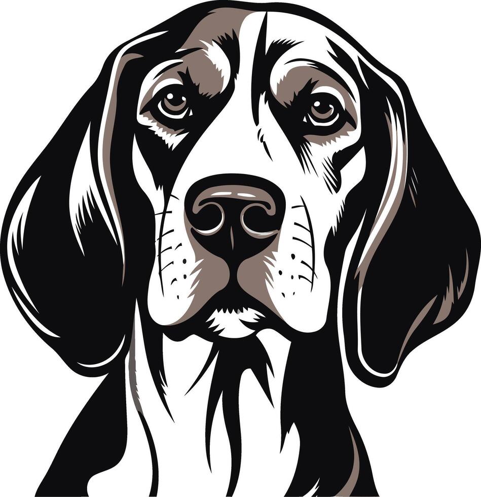 A black and white illustration of a beagle dog's head, showcasing its adorable features vector