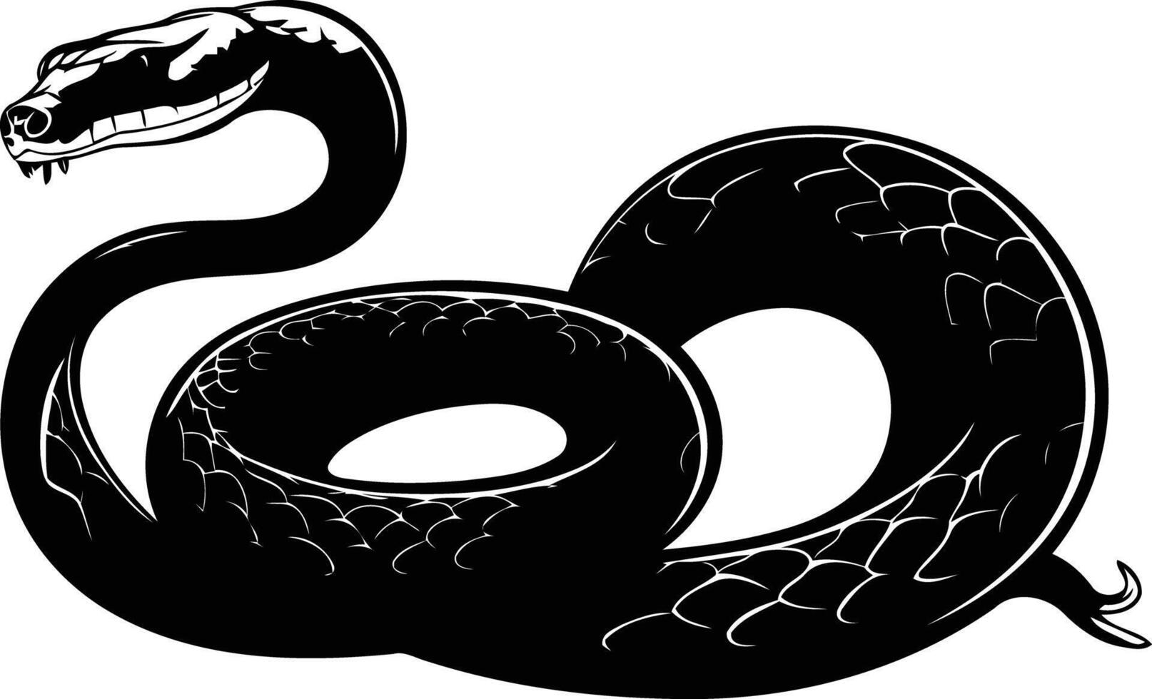 A dramatic black and white silhouette of a snake in a coiled position vector