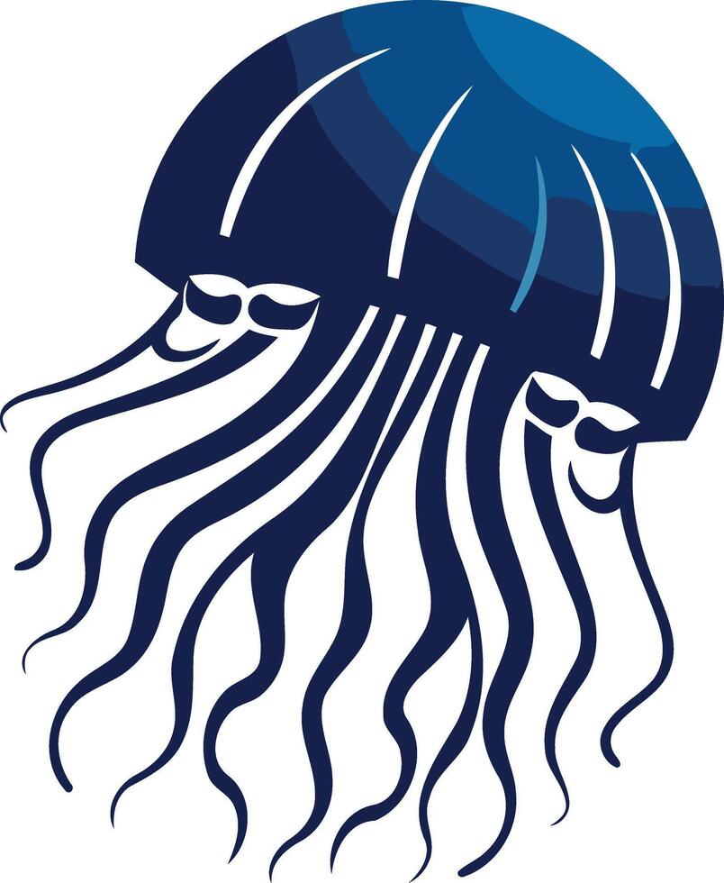 Stylized jellyfish silhouette in blue, perfect for marine themed logos, branding, and designs vector
