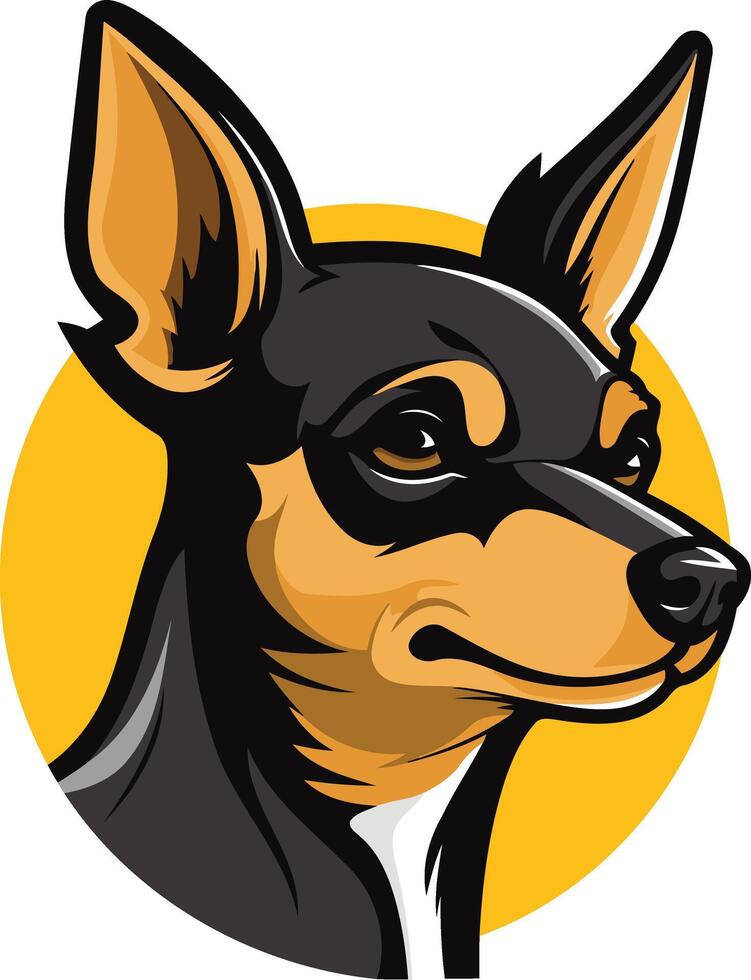 A friendly cartoon illustration of a miniature pinscher dog, perfect for logos, branding, and pet related designs vector