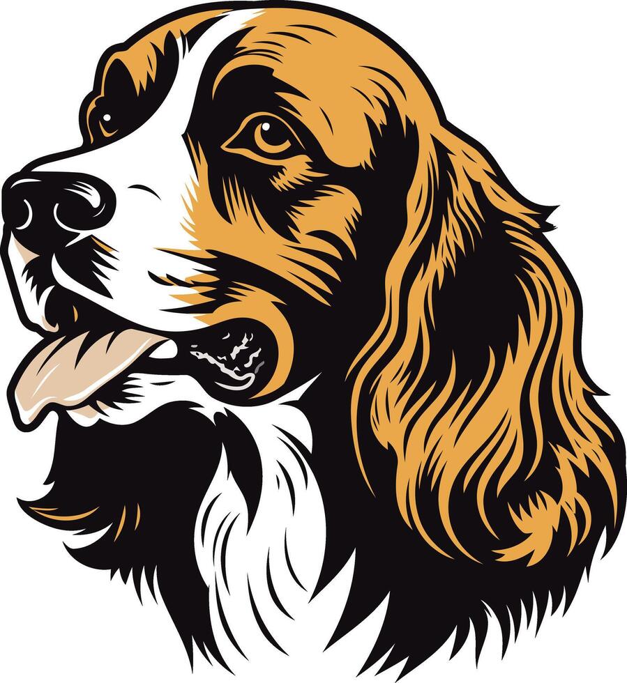 A striking illustration of a friendly looking dog with brown and white fur, perfect for pet related businesses, websites, and social media vector