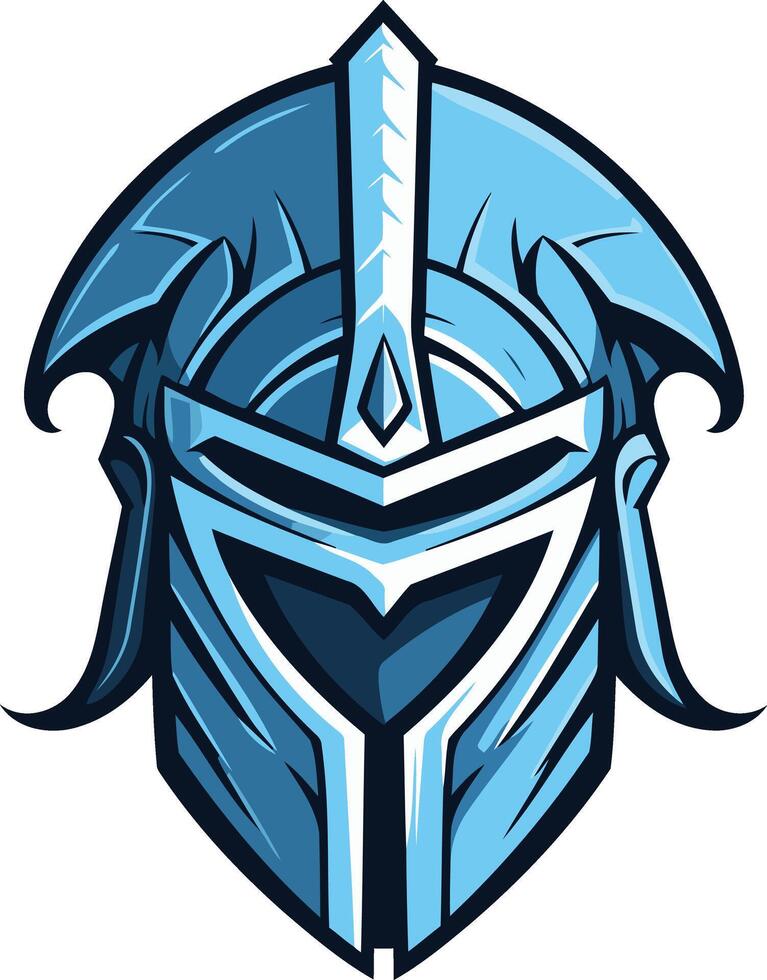 A striking blue knight helmet, perfect for gaming logos, esports teams, and branding vector