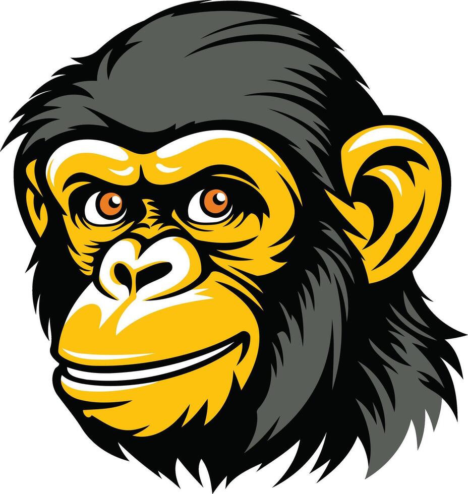A close up illustration of a friendly chimpanzee's face, perfect for logos, branding, and mascot designs vector