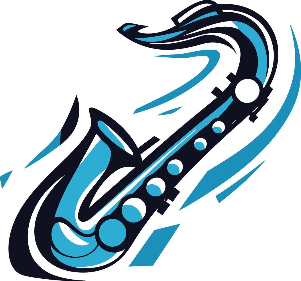 A dynamic and stylish illustration of a saxophone, perfect for music related designs, branding, and promotional materials vector