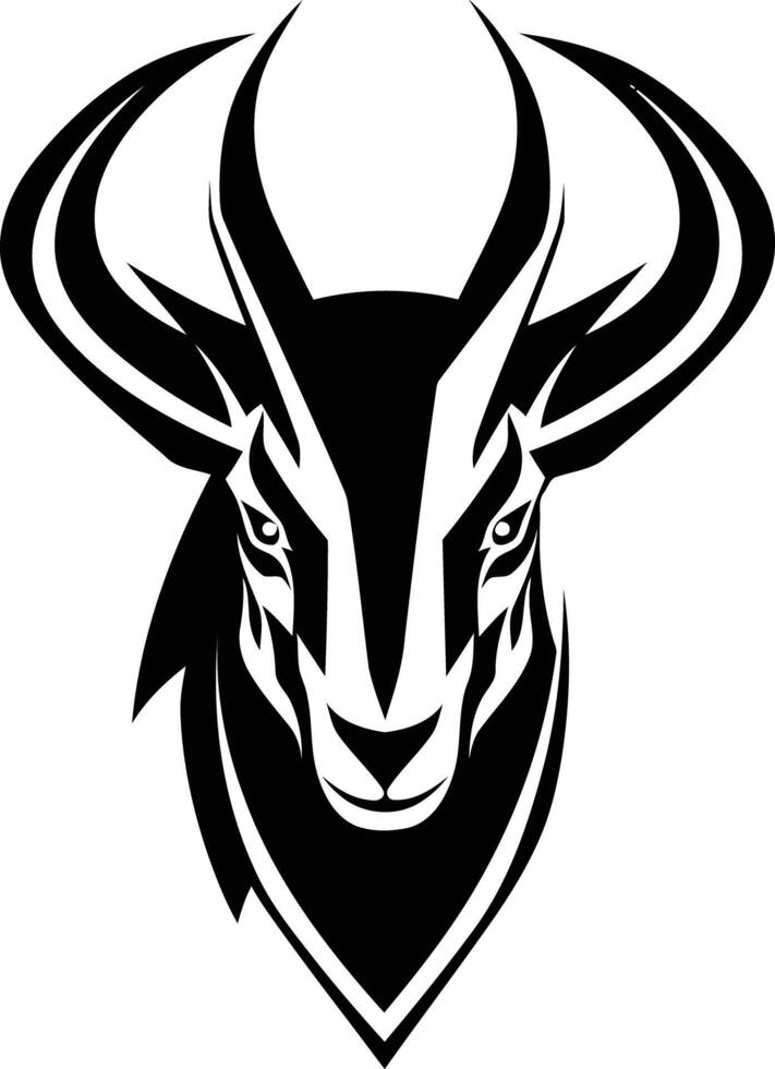 A powerful and stylized black and white illustration of an antelope head, perfect for logos, branding, and designs vector