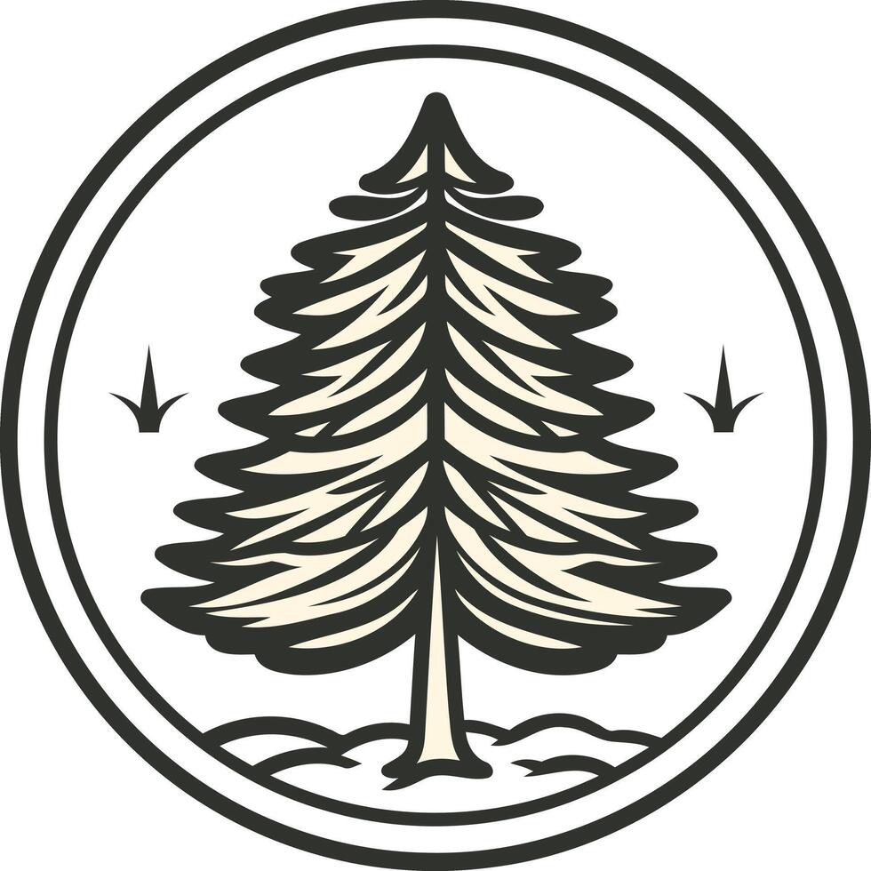 A classic, circular emblem featuring a detailed evergreen tree vector