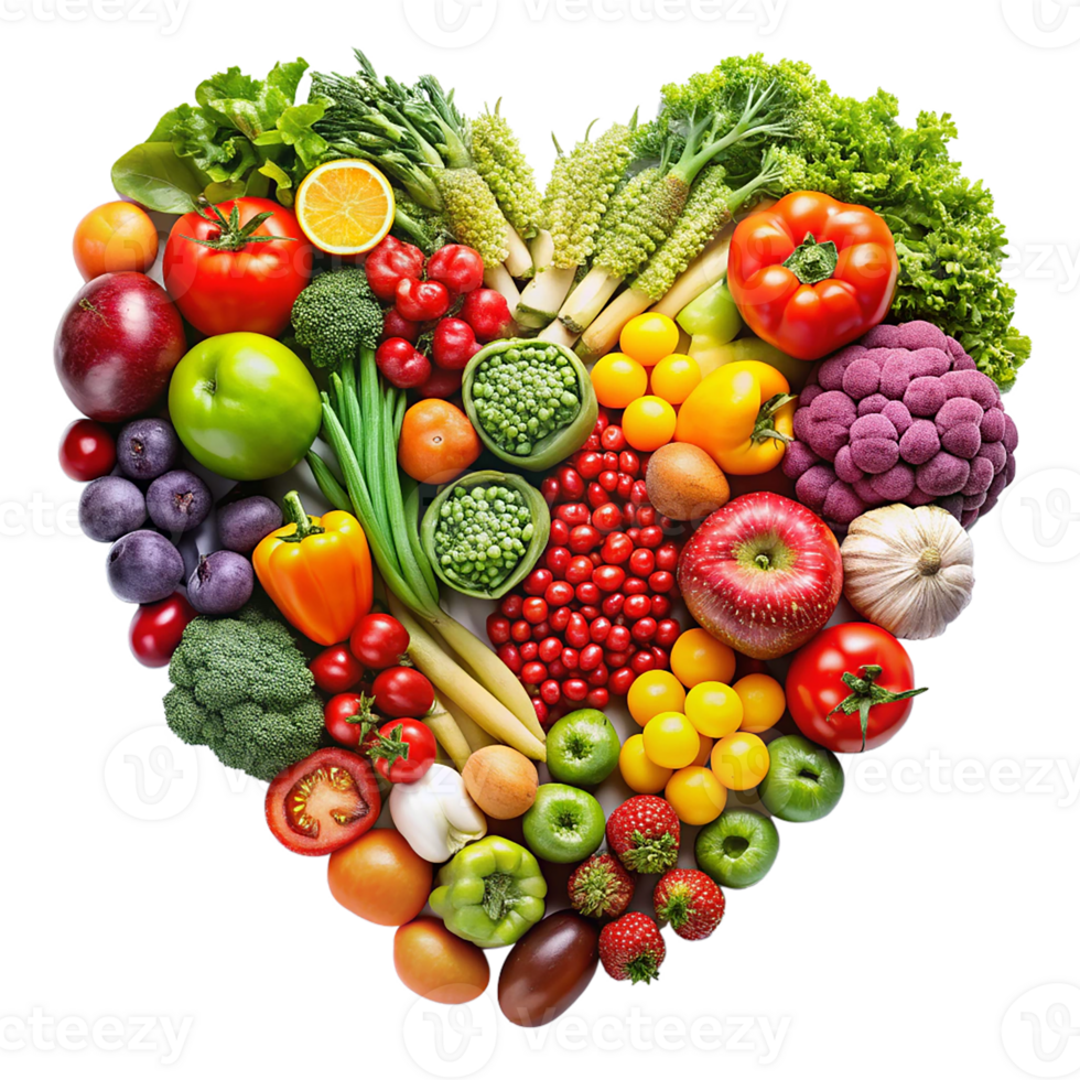 heart shaped vegetables and fruits on a transparent background png