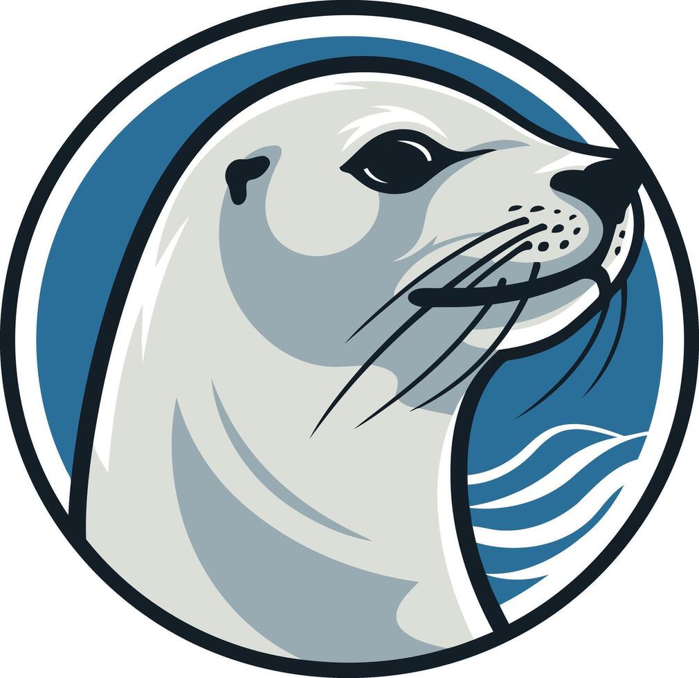 A friendly seal mascot design featuring a playful seal in a circular frame vector