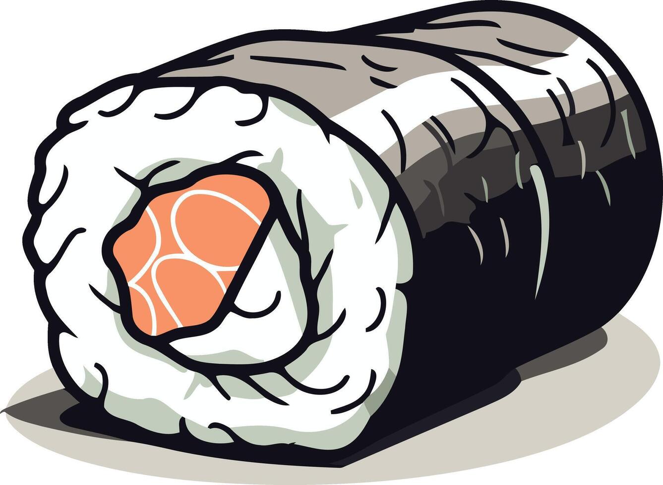 A cartoon style sushi roll with a single piece of salmon visible vector