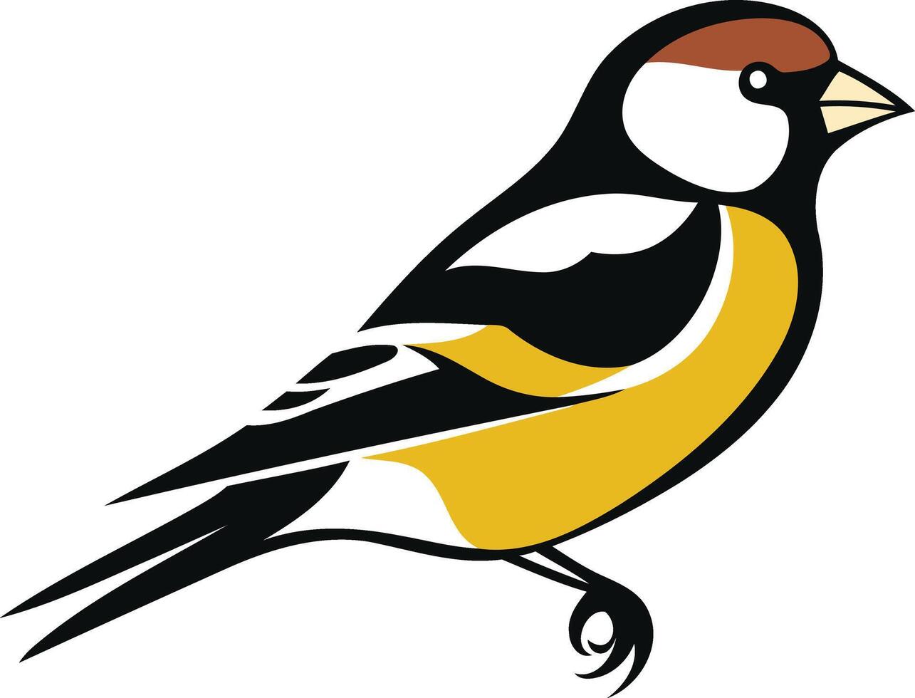 A stylized illustration of a yellow breasted bird with black and white markings, perfect for nature themed designs, branding, or logos vector
