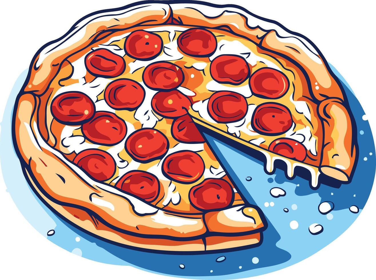 A delicious looking pepperoni pizza with a single slice removed vector