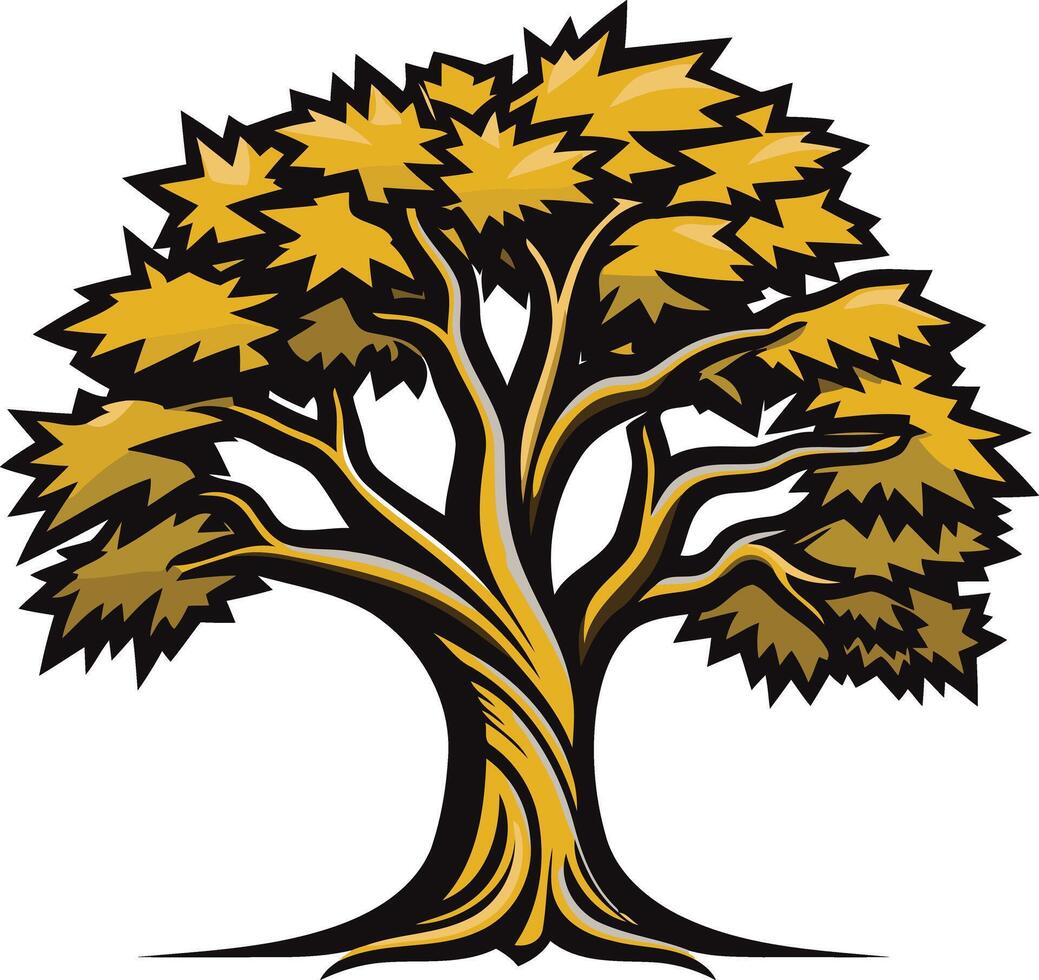 A bold, stylized illustration of a tree with a thick trunk and a full, lush crown vector