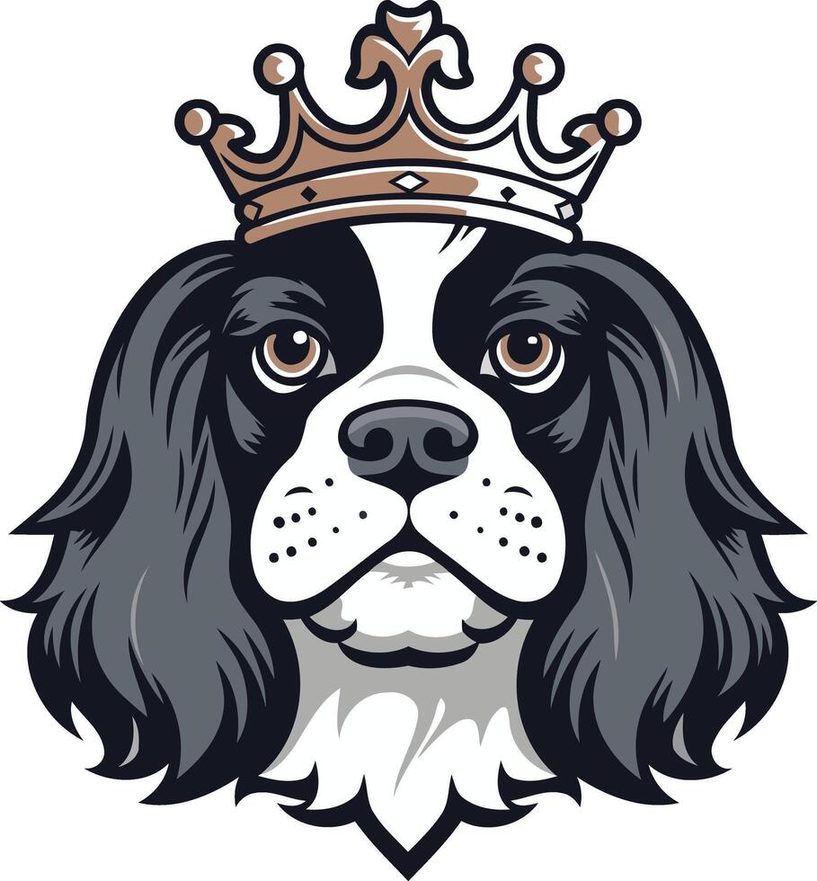 A charming illustration of a cavalier king charles spaniel wearing a golden crown, perfect for dog lovers and royalty themed designs vector