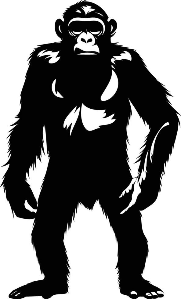 A strong and imposing black and white silhouette of a gorilla, perfect for adding a powerful and symbolic element to your design vector