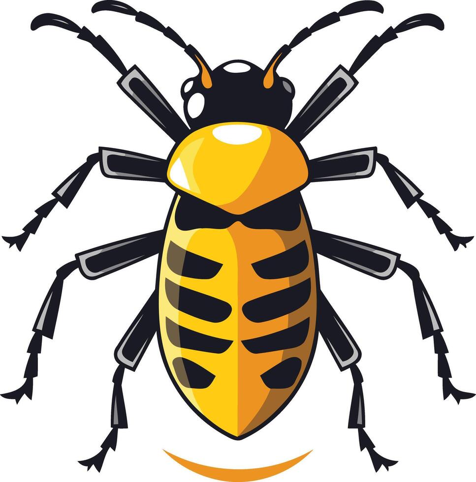 A bright yellow cartoon bee with black stripes and legs, great for branding and design vector