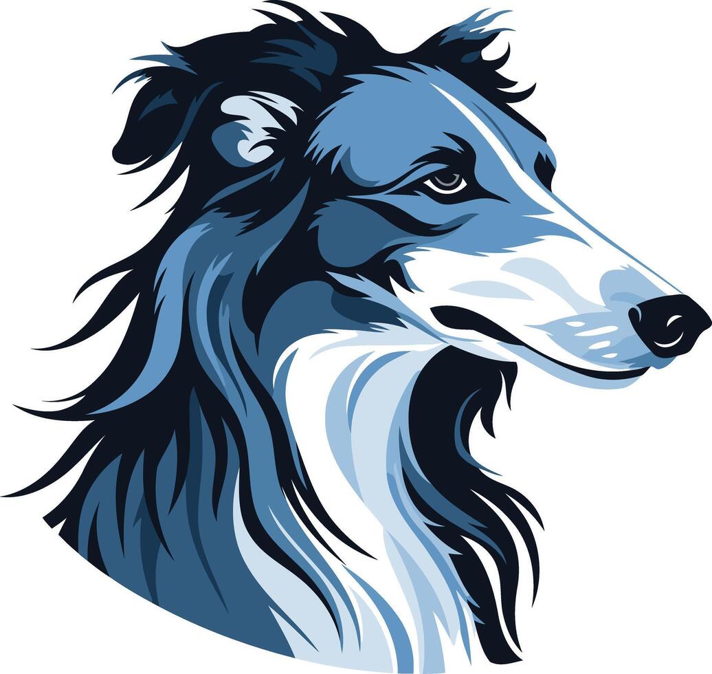A striking silhouette of a borzoi dog, rendered in shades of blue vector