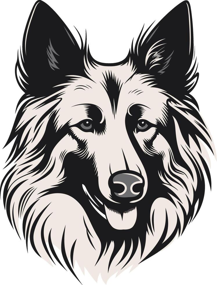 A striking black and white illustration of a dog's head, perfect for pet related designs, logos, and branding vector