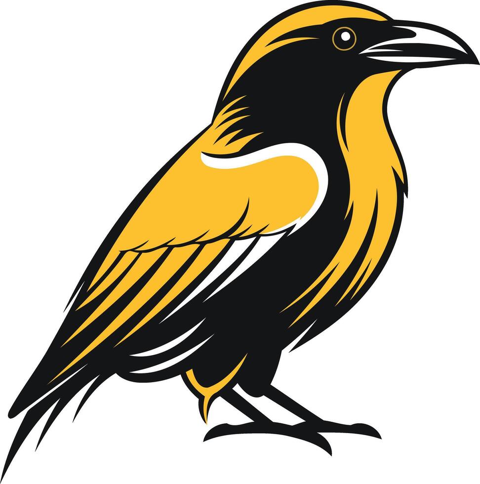 A bold, stylized raven with black and yellow feathers, perfect for branding, logo design, and mascot concepts vector