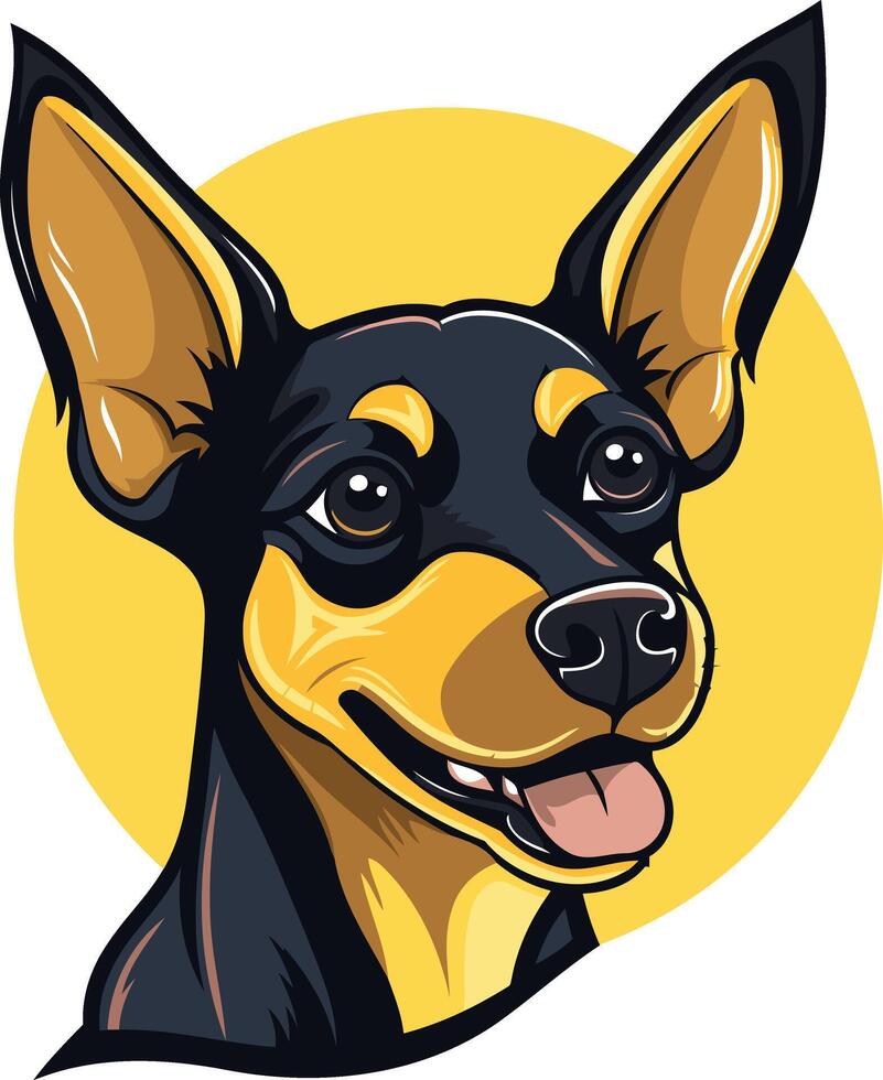 Cute cartoon illustration of a friendly black and tan miniature pinscher dog vector